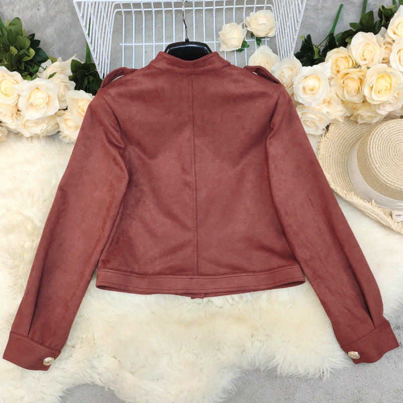 Retro Long Sleeve Short Suede Jacket