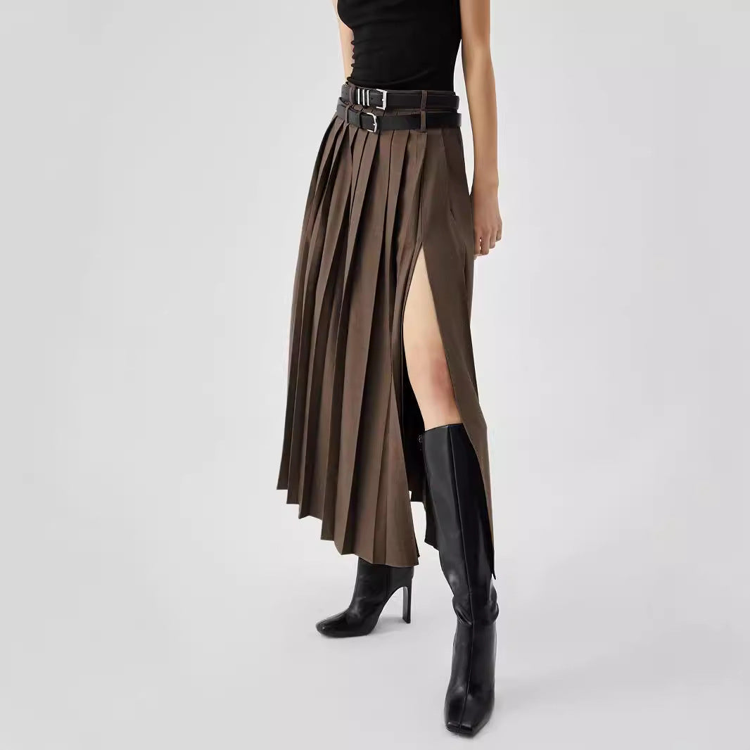 High waist slit pleated skirt from M Chic Boutique, showcasing elegant pleats and a stylish slit design.