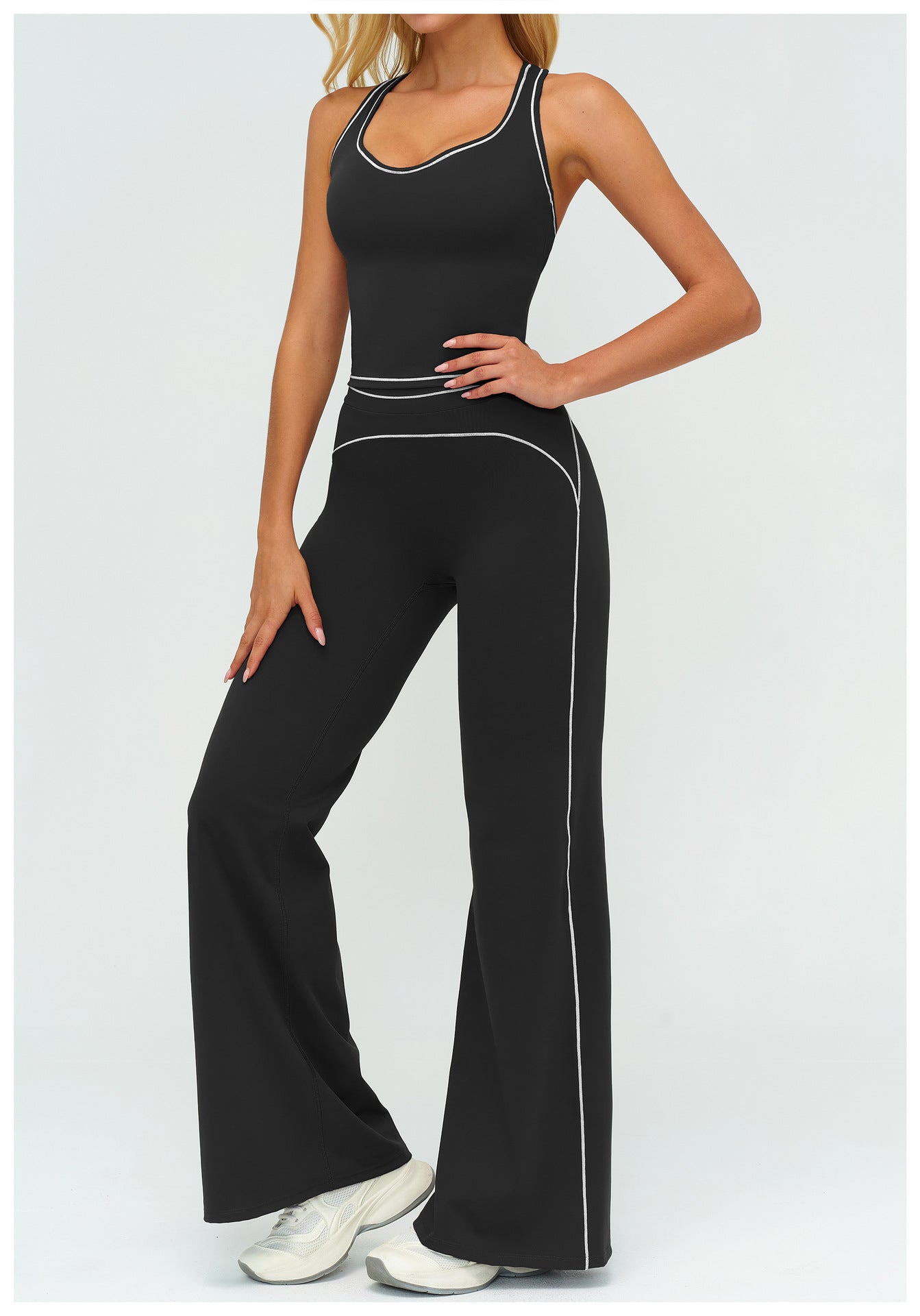 V-neck sleeveless gym set from M Chic Boutique, activewear designed for workout comfort and style, shown on a model.