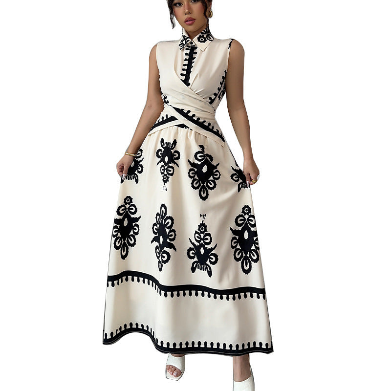 Sleeveless Blouse Lace-up Skirt