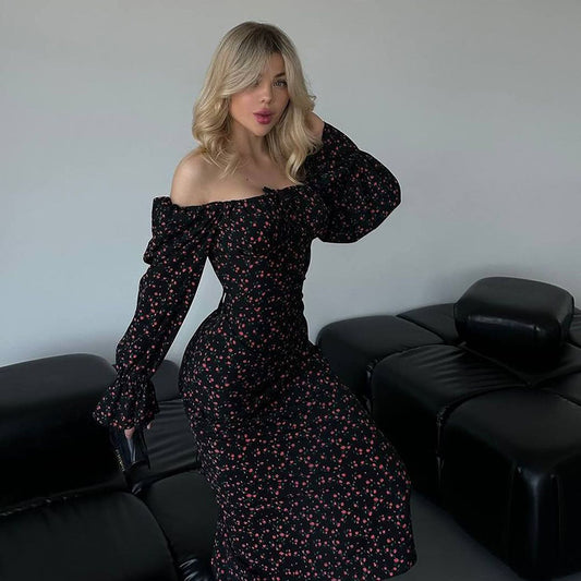 Long Sleeve Floral Tied Slim Fit Dress