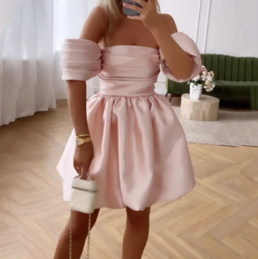 Simple Elegant Dress Solid Color Off-neck Socialite Style - M Chic Boutique