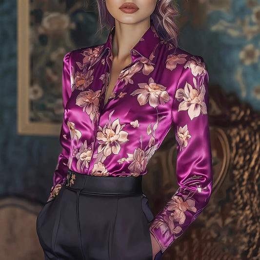 Satin Long-Sleeve Shirt - M Chic Boutique