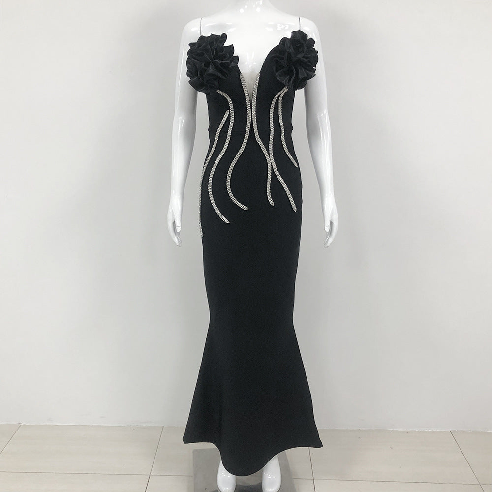 Socialite Flower Chain Strapless Evening Dress