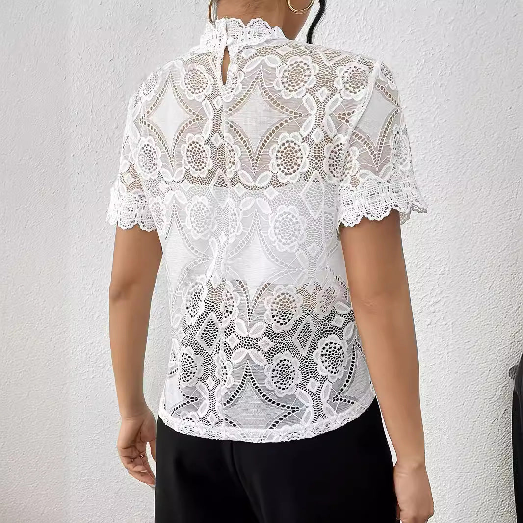 White Lace-panel Trim Top - M Chic Boutique