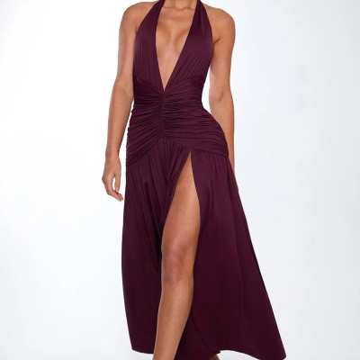 Socialite Style Sexy Slit Pleated Dress