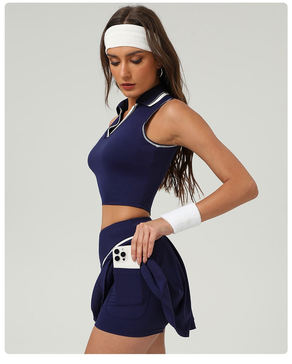 European and American women's tennis skirt set by M Chic Boutique, featuring activewear golf skirts and matching tops.