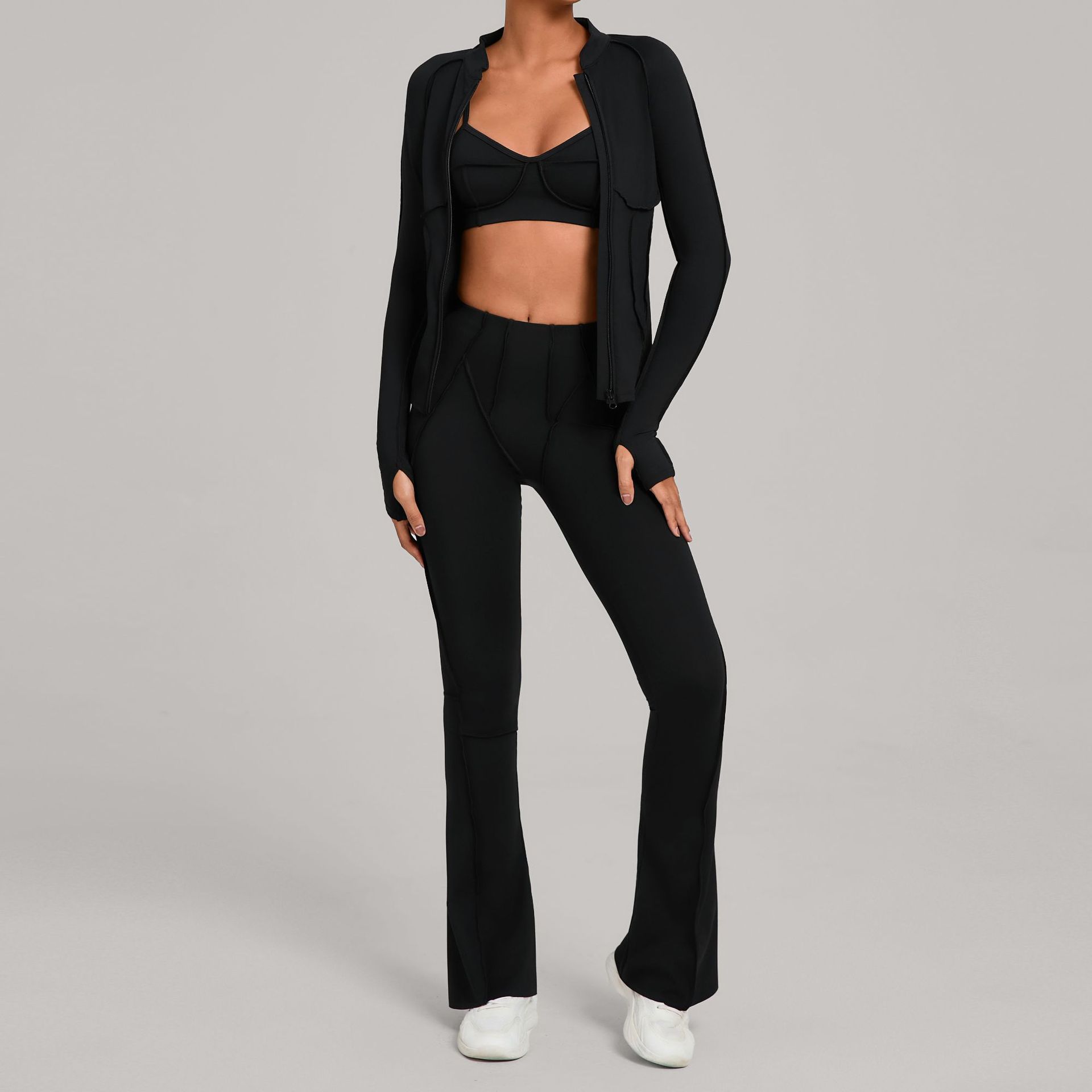 M Chic Boutique activewear set with zip-up top and matching yoga pants, featuring a comfortable and stylish fit.