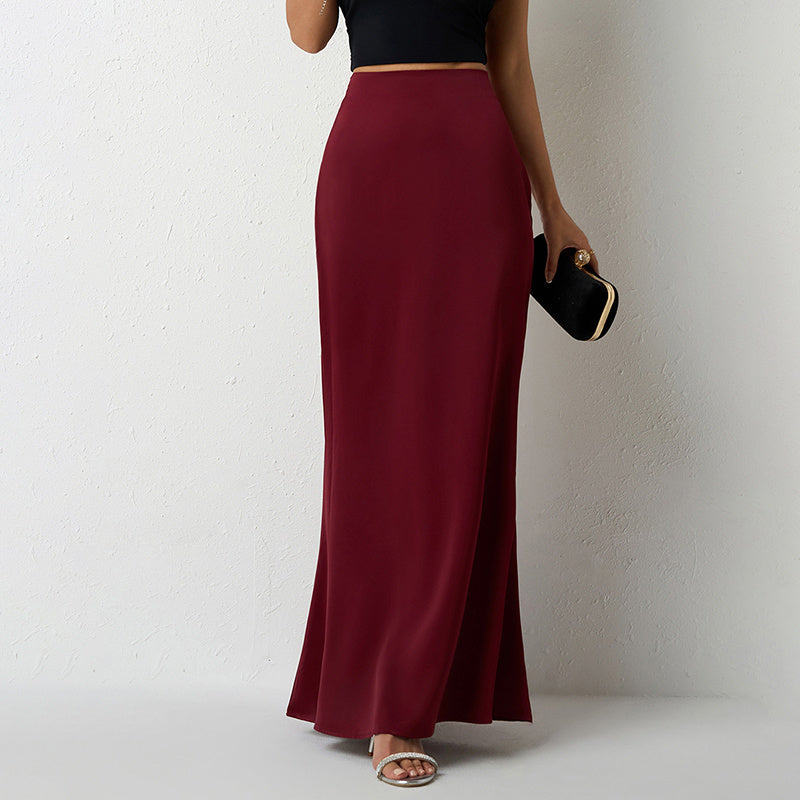 Satin High Waist Flared Midi Skirt