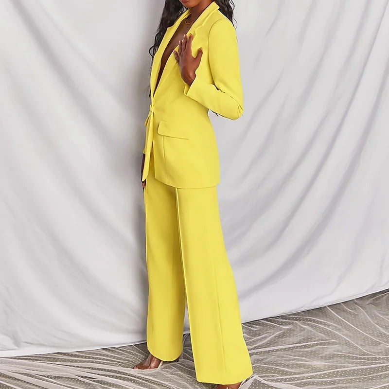 Solid Long Sleeve Blazer Suit