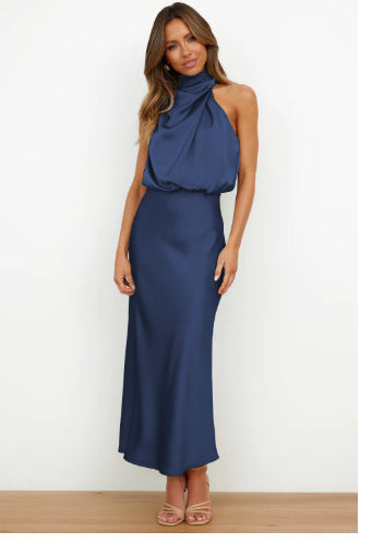Solid Color High-grade Satin Elegant Dress