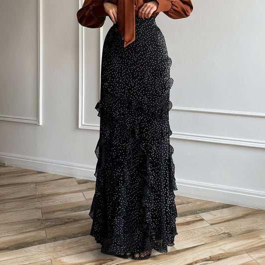Polka-dot lace long skirt by M Chic Boutique, featuring a flowing design and delicate lace detailing.