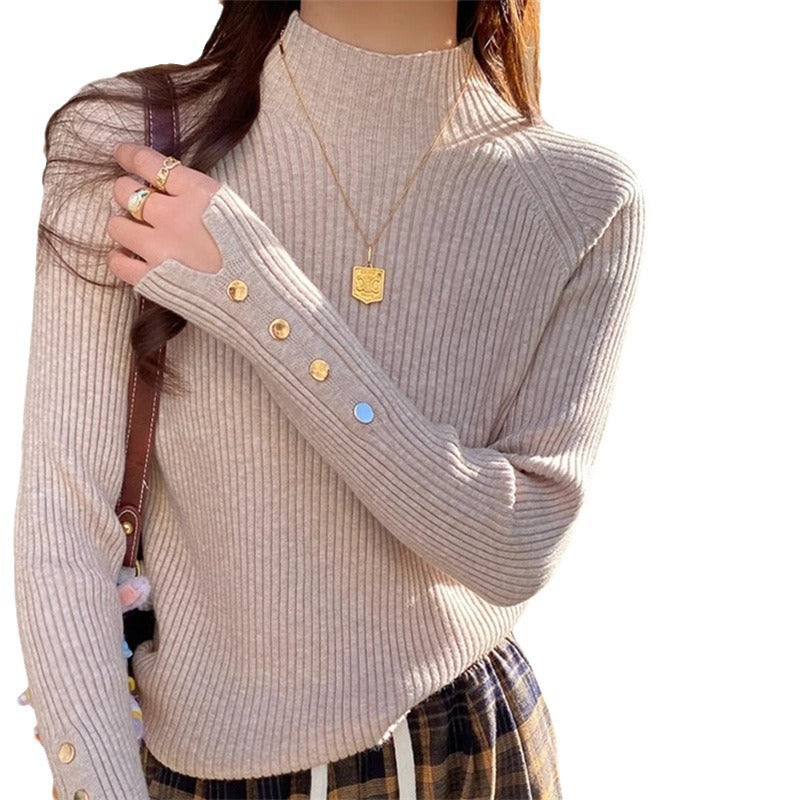 Trendy semi-high collar sweater from M Chic Boutique, featuring a stylish design and soft knit fabric for a modern look.