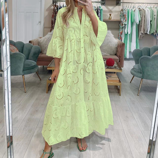V-neck French Style Bell Sleeve Dress