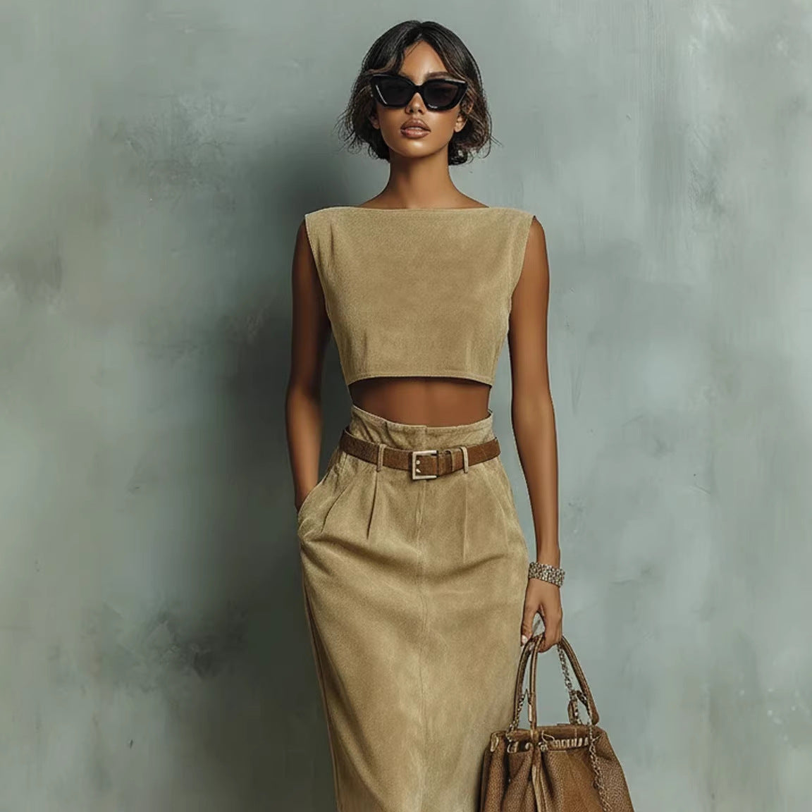 Faux Suede Velour Set Vest And Pants - M Chic Boutique