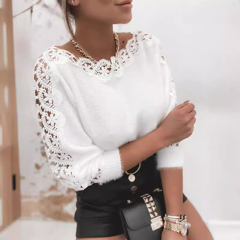 Stitching Sleeve Elegamt Knitted Sweater