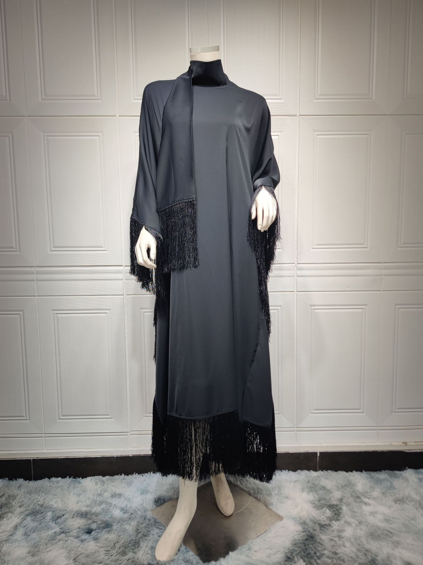 Solid Batwing Sleeve Tassel  Dress