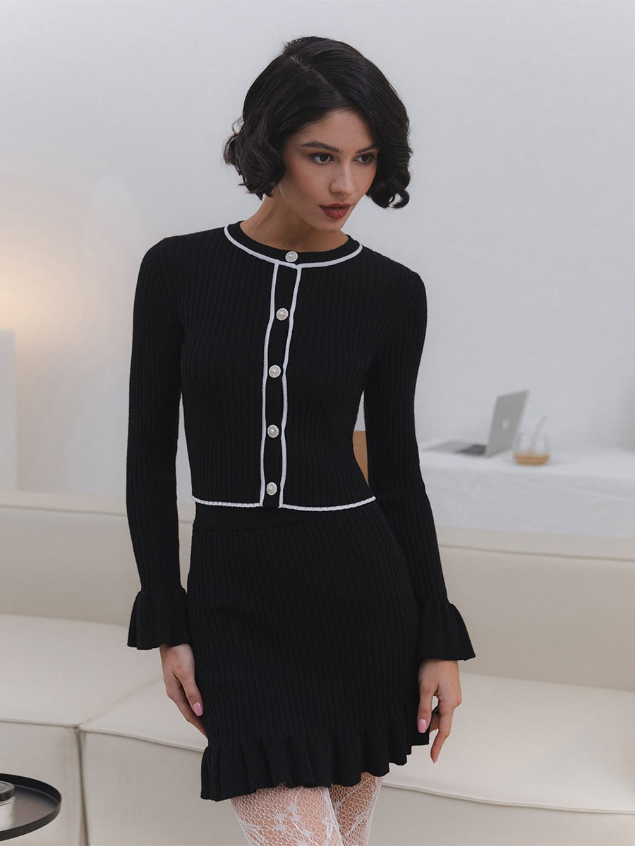 Knitted two-piece set in soft fabric, featuring a cozy top and matching bottoms by M Chic Boutique.