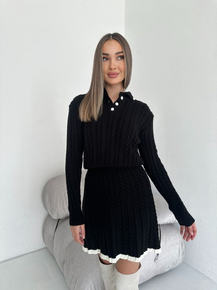 Long Sleeve Knitted Button Sweater Dress