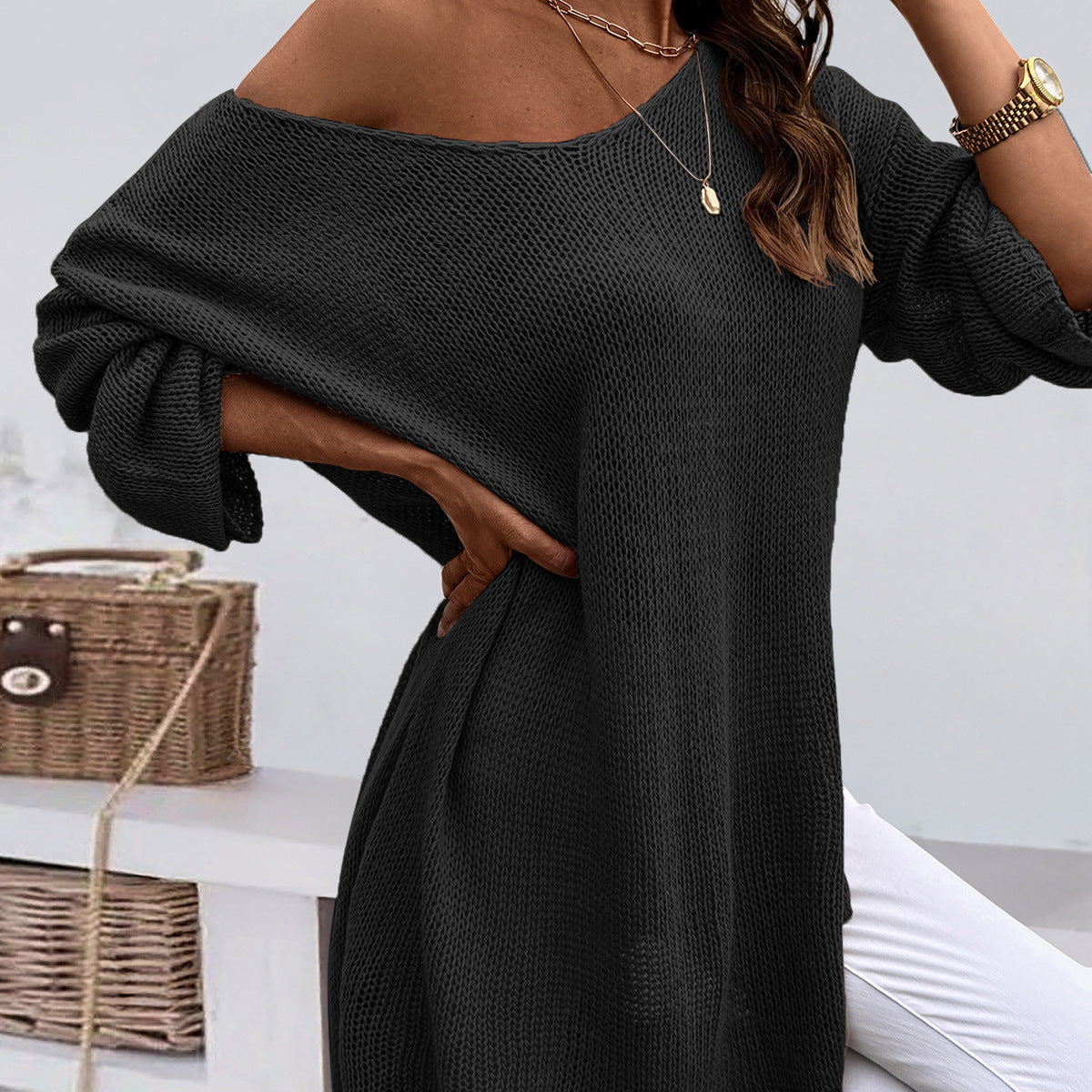 V-neck Pullover Knitted Sweater