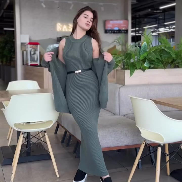 Lazy Knitwear Long Skirt Suit