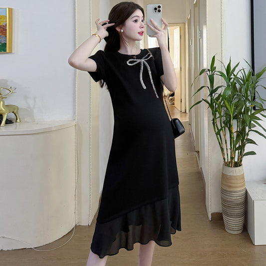Slimming Patchwork Bow Dress