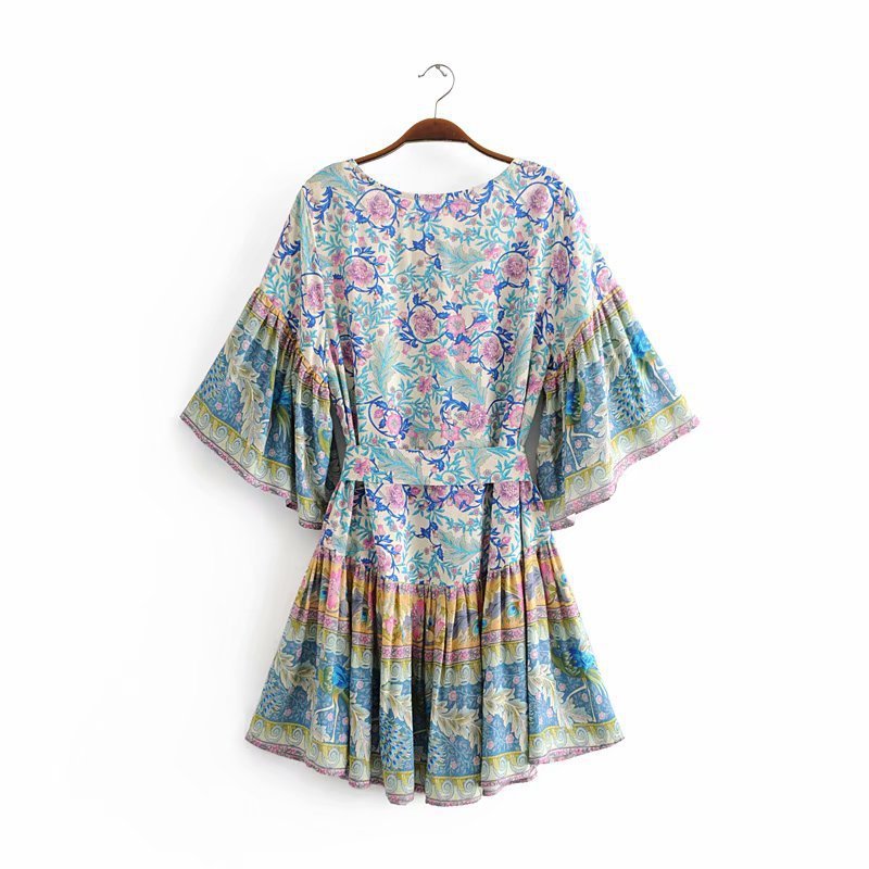 Print Lace-up Dress