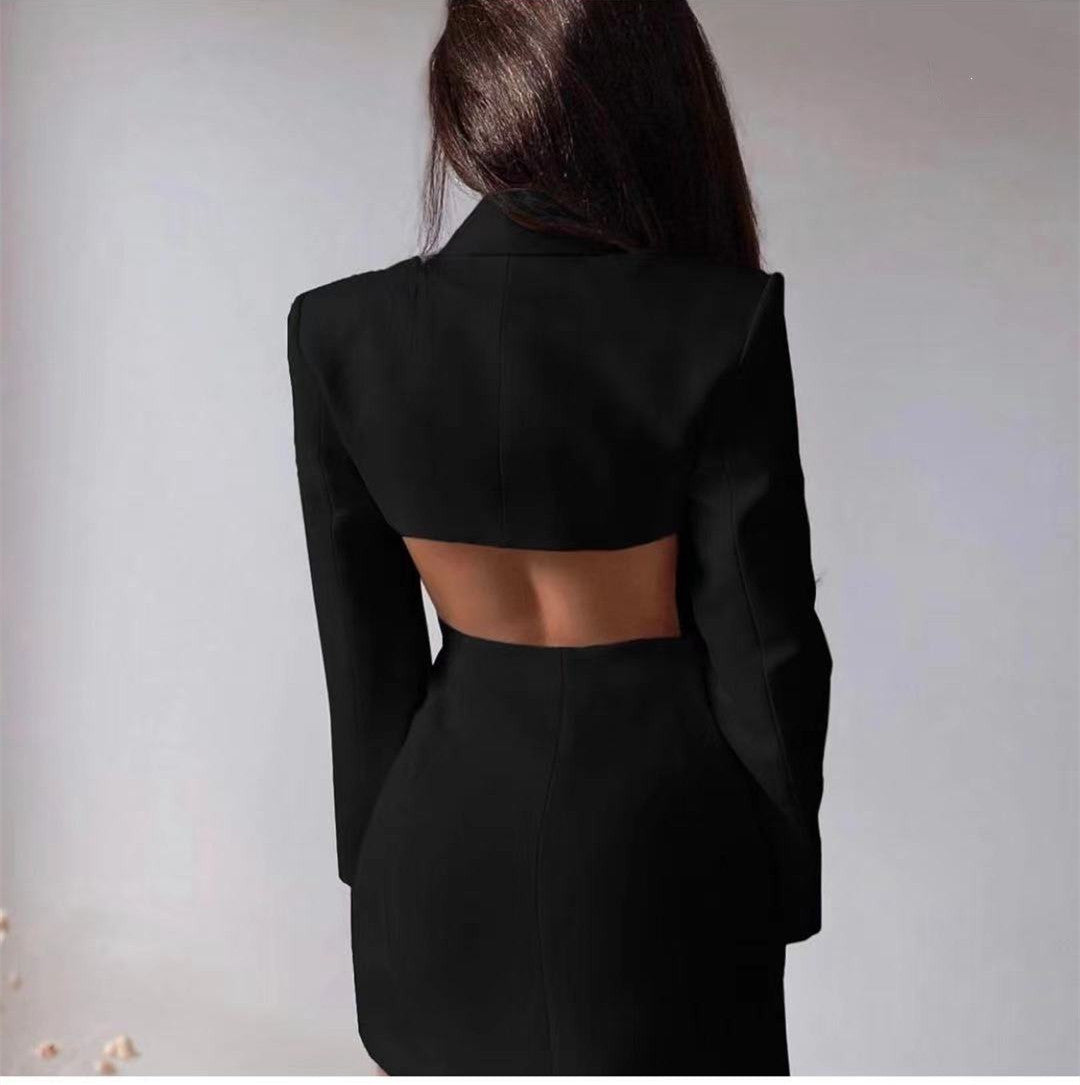 Backless Double Breasted Suit Skirt