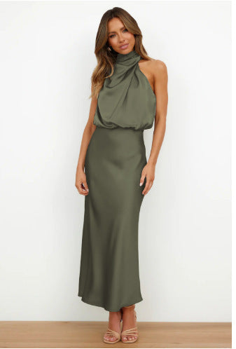 Solid Color High-grade Satin Elegant Dress