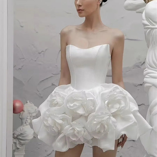 Tube Top Three-dimensional Flower Dress