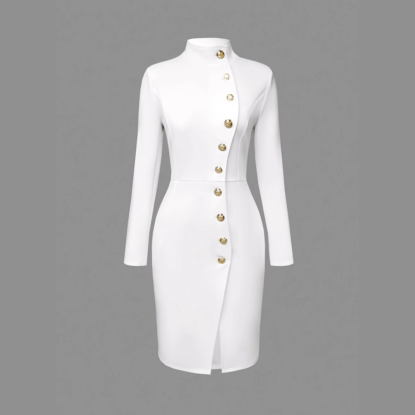 Collar Slim Fit Metal Button Split Dress