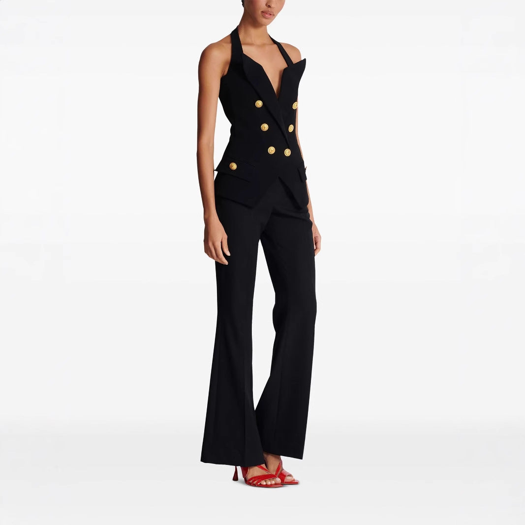 Double breasted sling vest in a tailored style from M Chic Boutique, showcasing a sleek fit and elegant design.