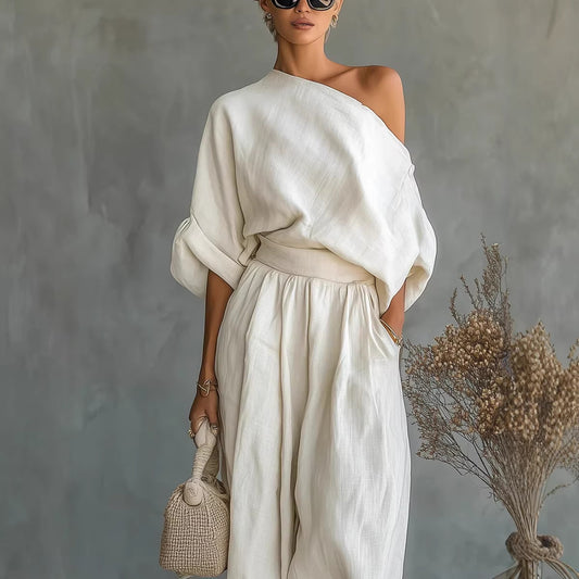 Off-Shoulder Top And Pants Loose Two-Piece Set - M Chic Boutique