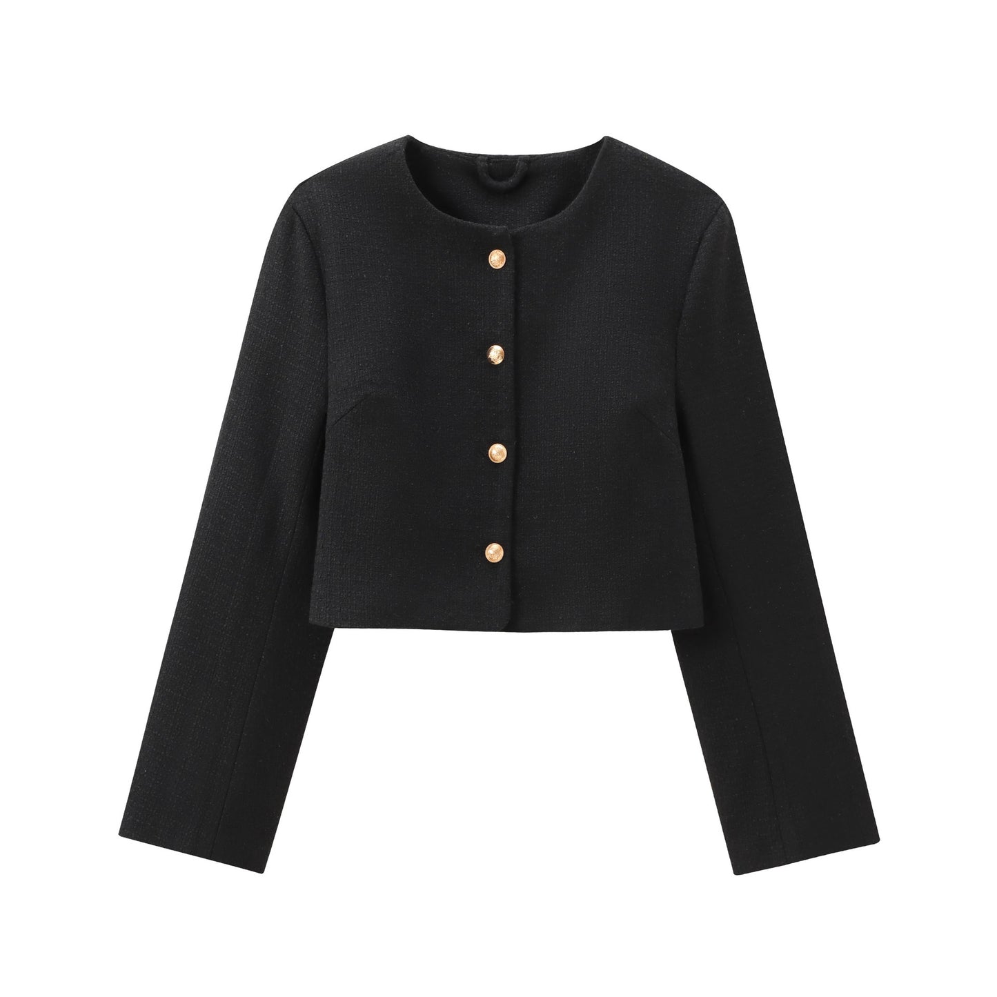 Round neck single-breasted short coat in a stylish design from M Chic Boutique, featuring a tailored fit and elegant silhouette.