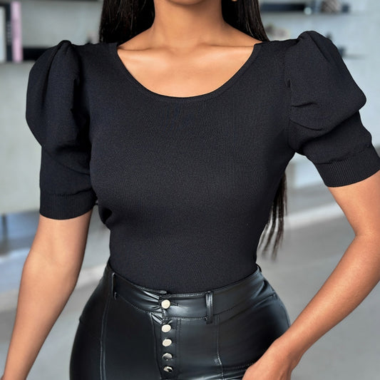 Solid Bowknot Design Blouse