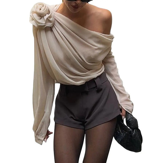 Off Shoulder Elegant Long Sleeve Blouse