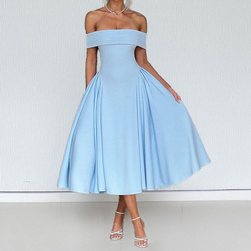 Off-shoulder Solid-color Dress - M Chic Boutique