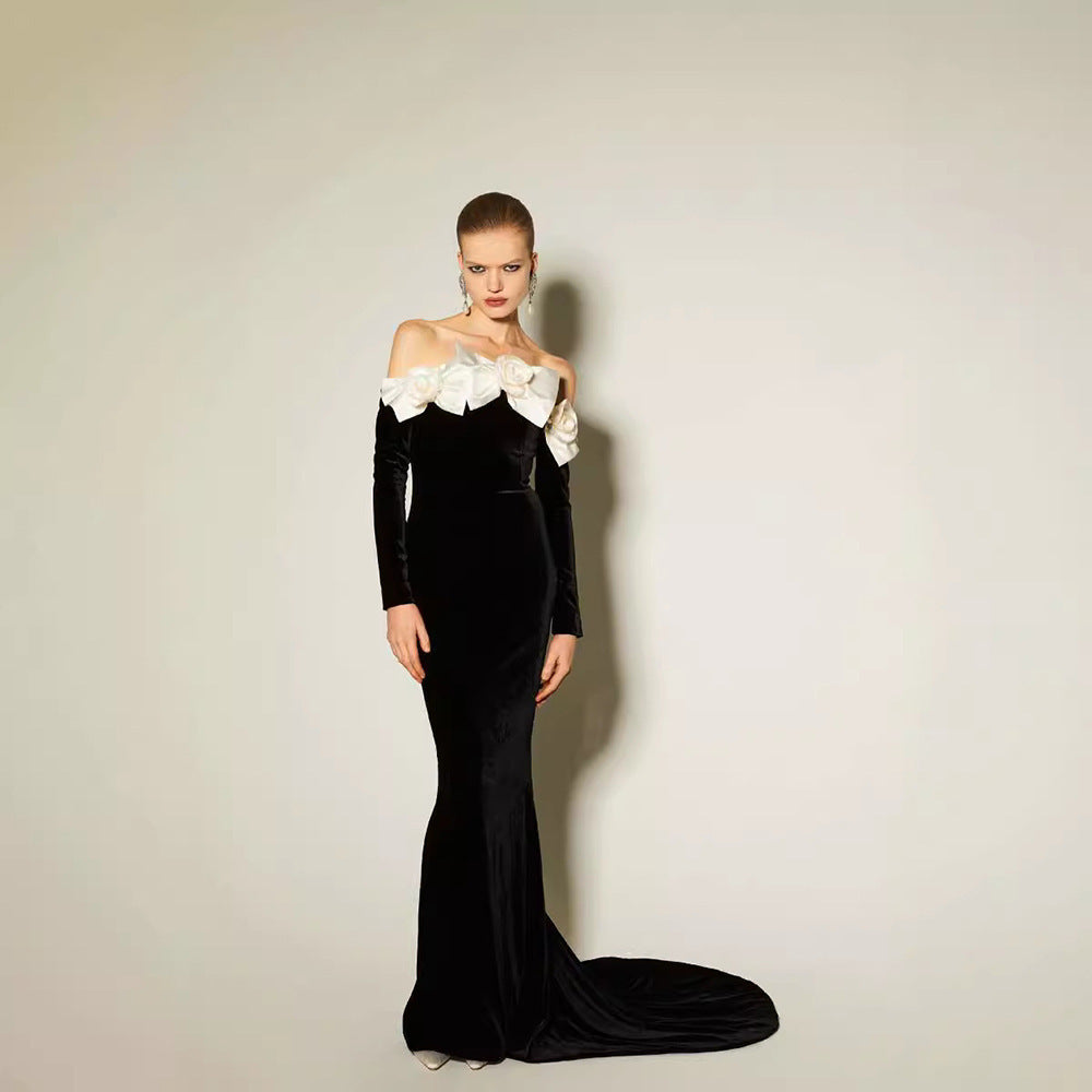 Black Long Sleeve Velvet Dress