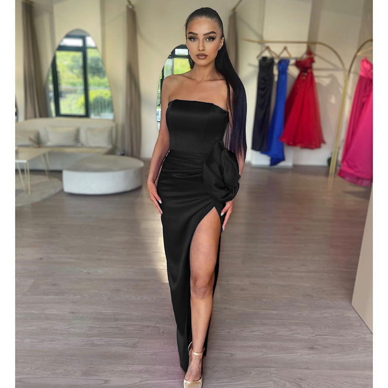 Large Flower Slim Fit Slit Dress
