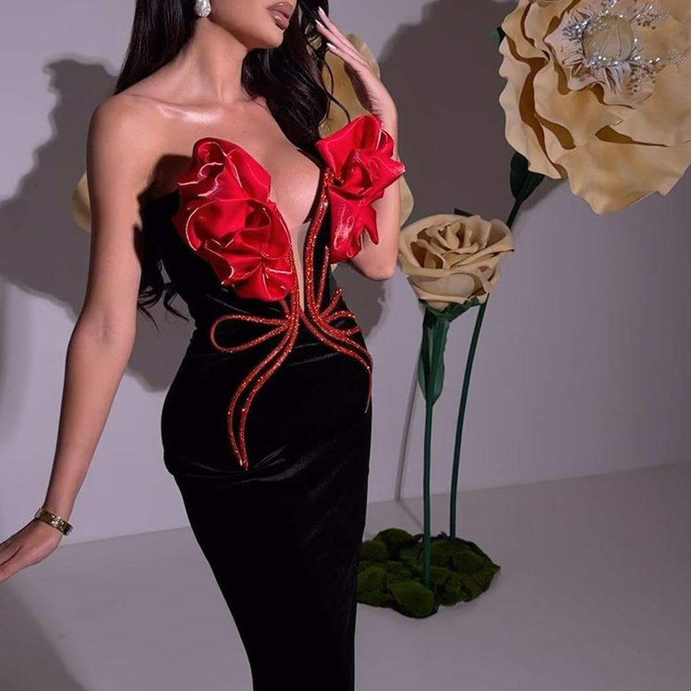 Socialite Flower Chain Strapless Evening Dress