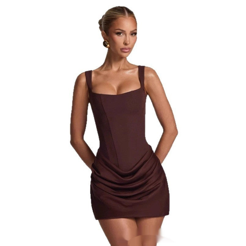M Chic Boutique's graceful tube top short strap dress featuring a fitted design and stylish straps, perfect for casual or semi-formal wear.