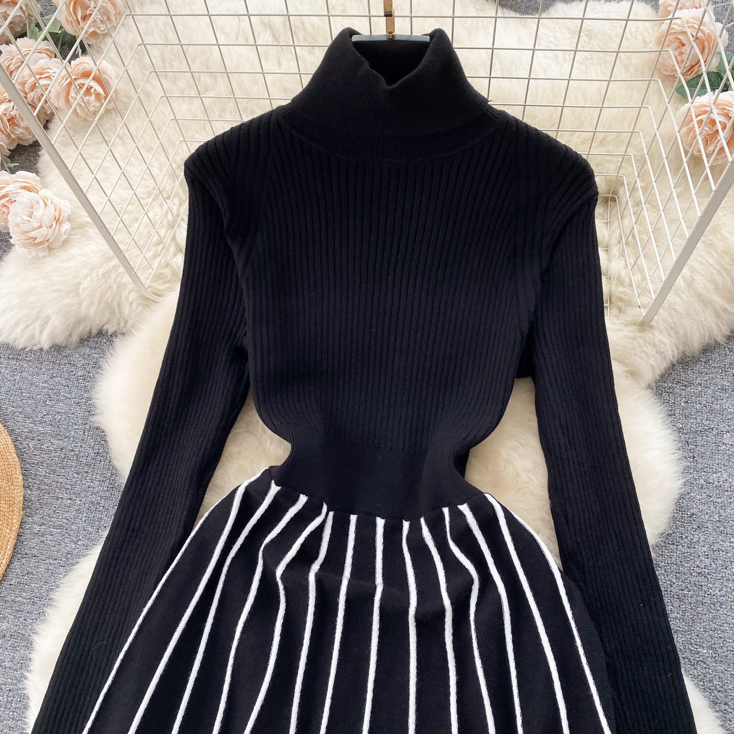 Retro Socialite Style Striped Knitted Dress