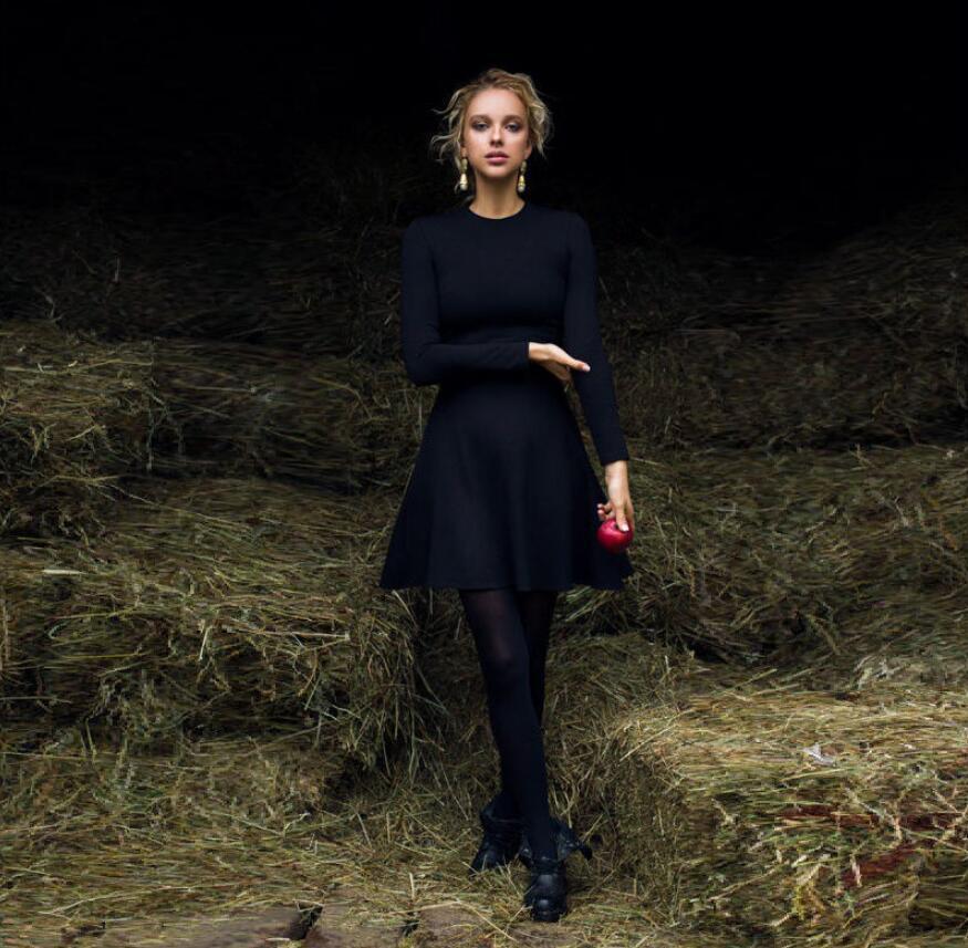 Round Neck Long Sleeve Tight Dress