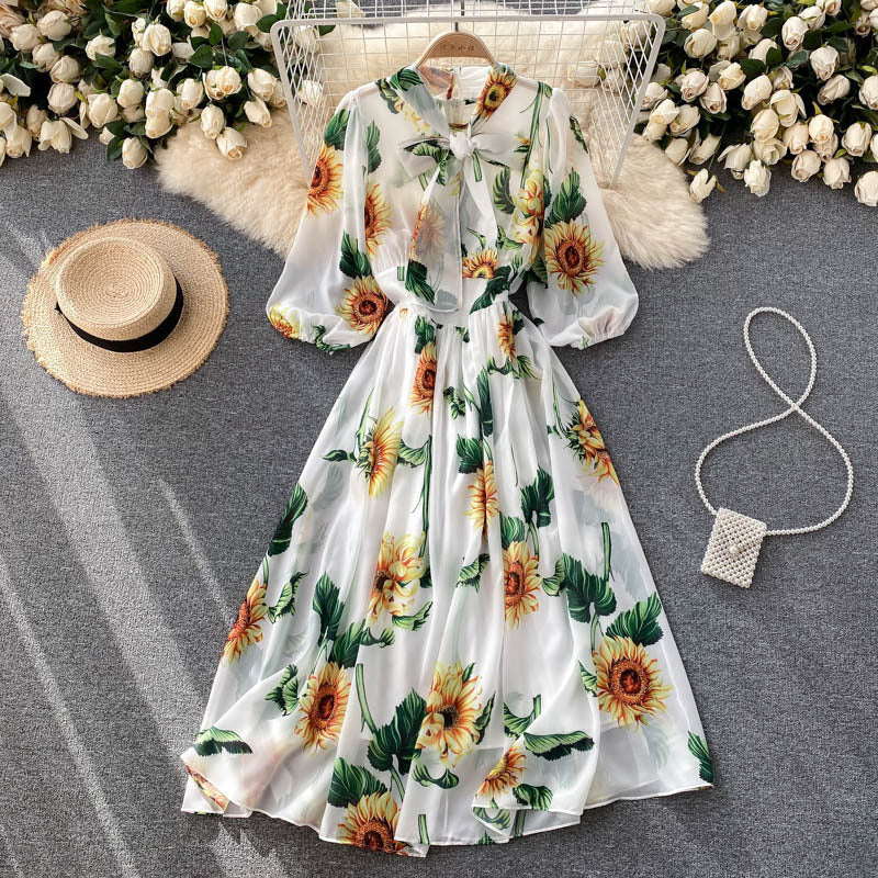 Tie-neck Bow Collar Socialite Dress