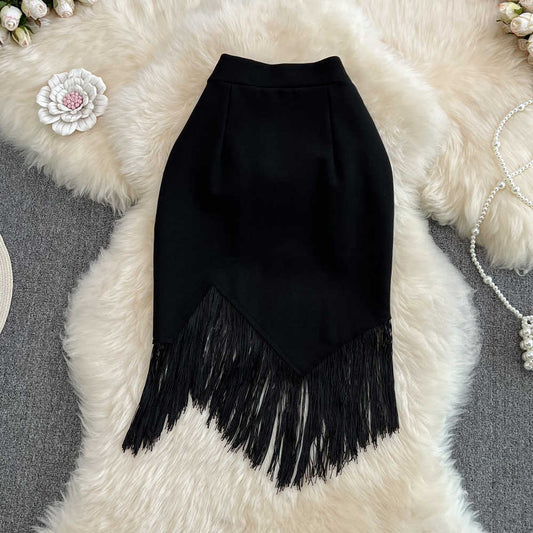 Stitching Tassel High Waist Pencil Skirt