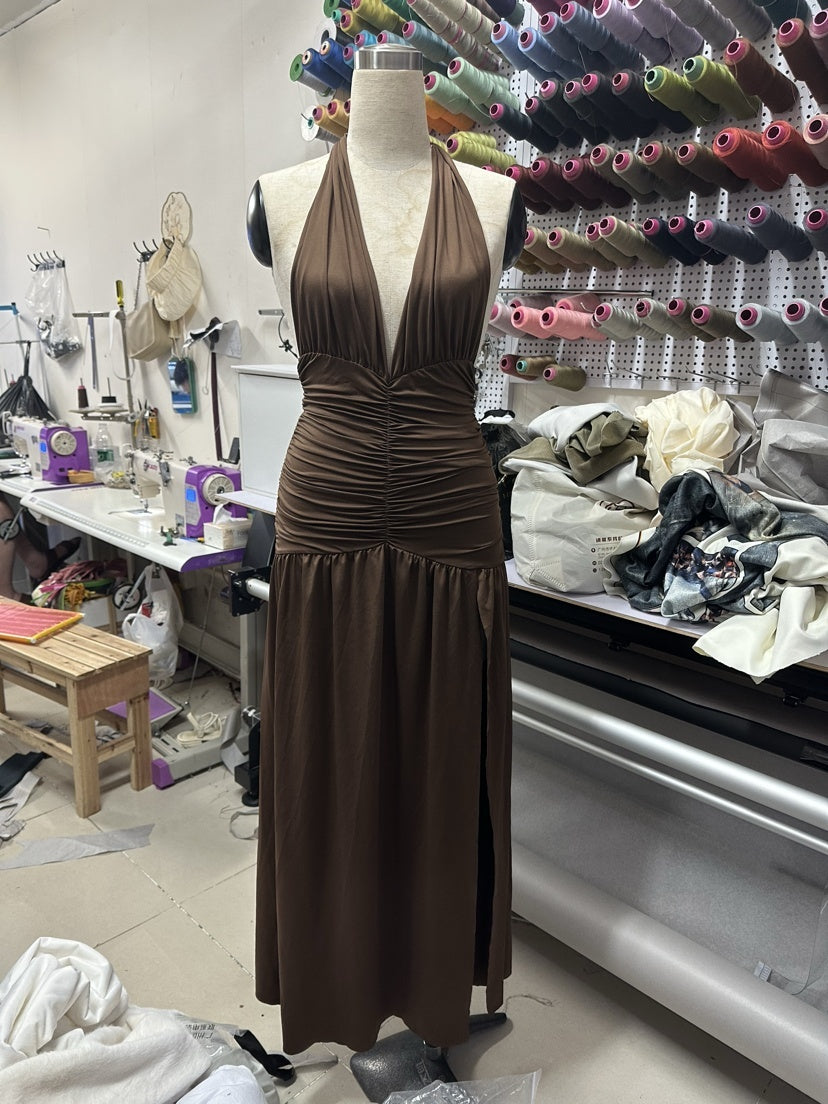 Socialite Style Sexy Slit Pleated Dress