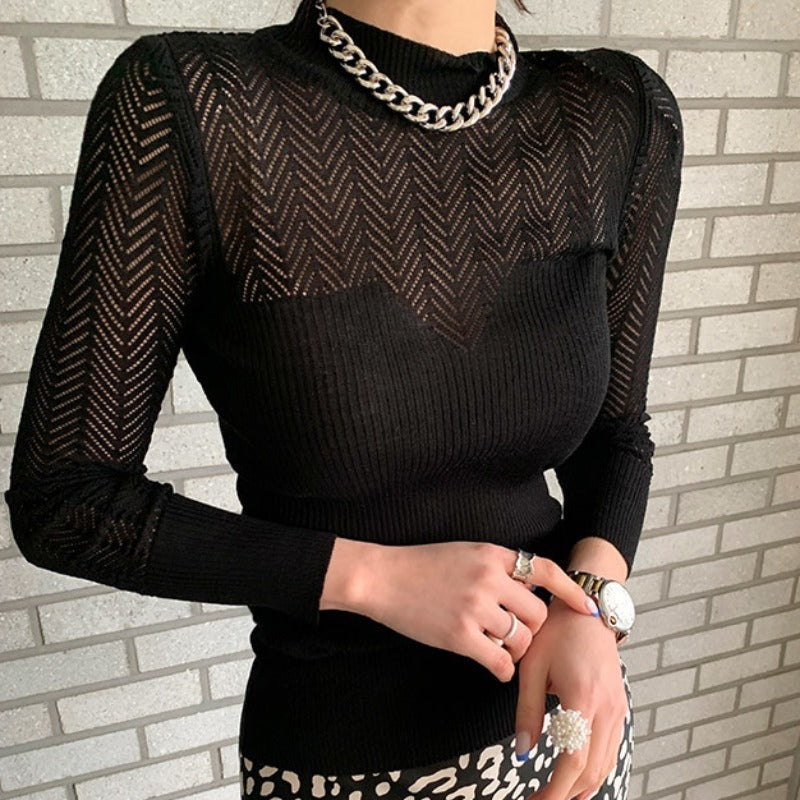 Half Turtleneck Hollow-out Elegant Sweater
