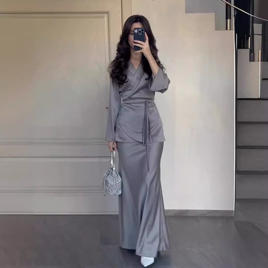 Satin Patchwork Long Dress