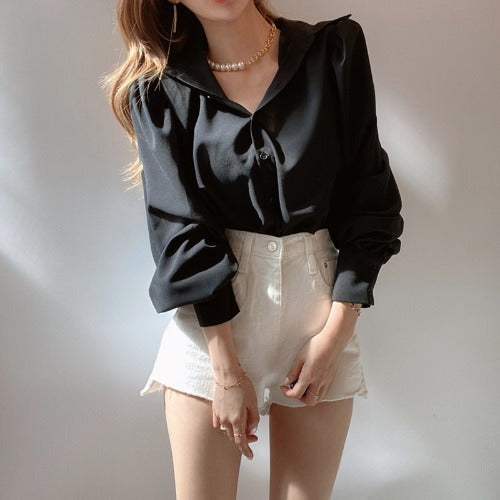 Lapel Single-breasted Sleeve Shirt