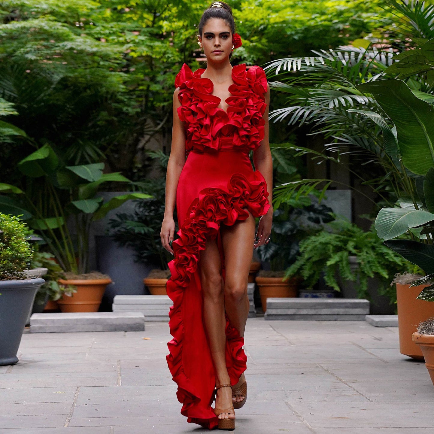 Red Deep V One-piece Swimsuit